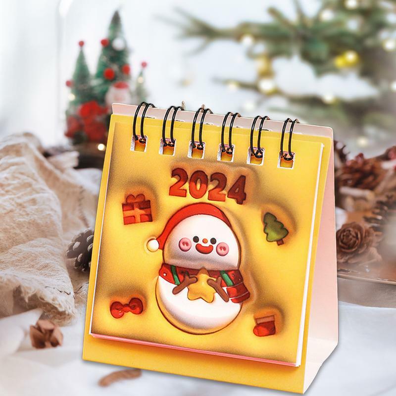 Kalender meja Mini 2023-2024 "Mini Natal jadwal harian kawat ganda mengikat indah meja berdiri kalender 2024 untuk Tahun Baru