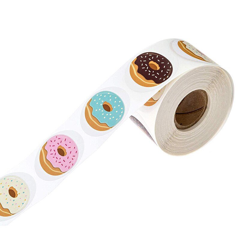 500 Buah Stiker Bergaya Donut 8 Desain Lezat Mencari Buatan Tangan Label Putih Stiker untuk Kue Roti Kue
