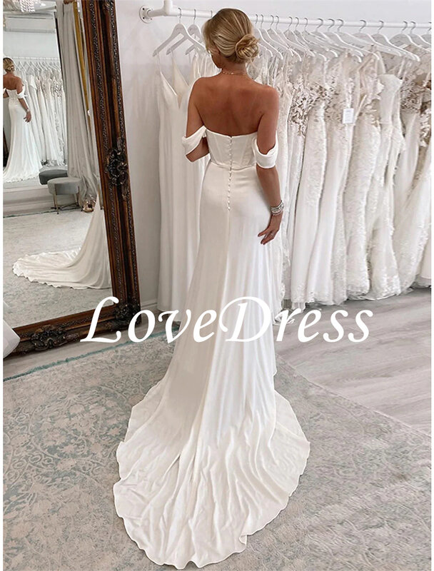 LoveDress-vestidos De novia elegantes para mujer, sencillos, sin mangas, con botón, ilusión De abertura alta, De LICRA
