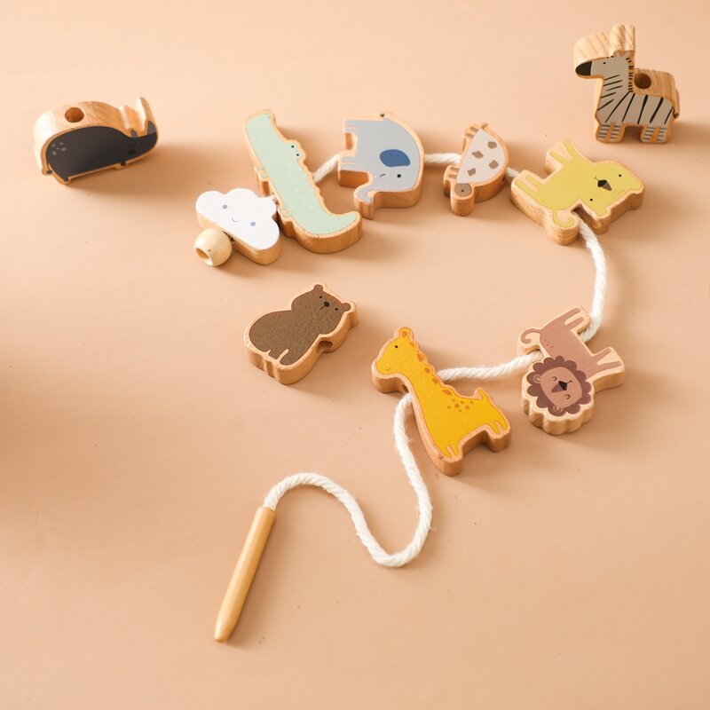 Zabawki do nawlekania zwierząt drewniane bloki zabawek do układania w stosy gry planszowe zabawki drewniane koraliki do nawlekania zwierząt zabawka prezent