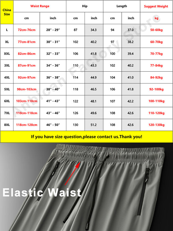 2022 Summe Men's Sweatpants Breathable Nylon Spandex Sportswear Zip Pockets Straight Trousers Male Long Casual Track Pants 8XL