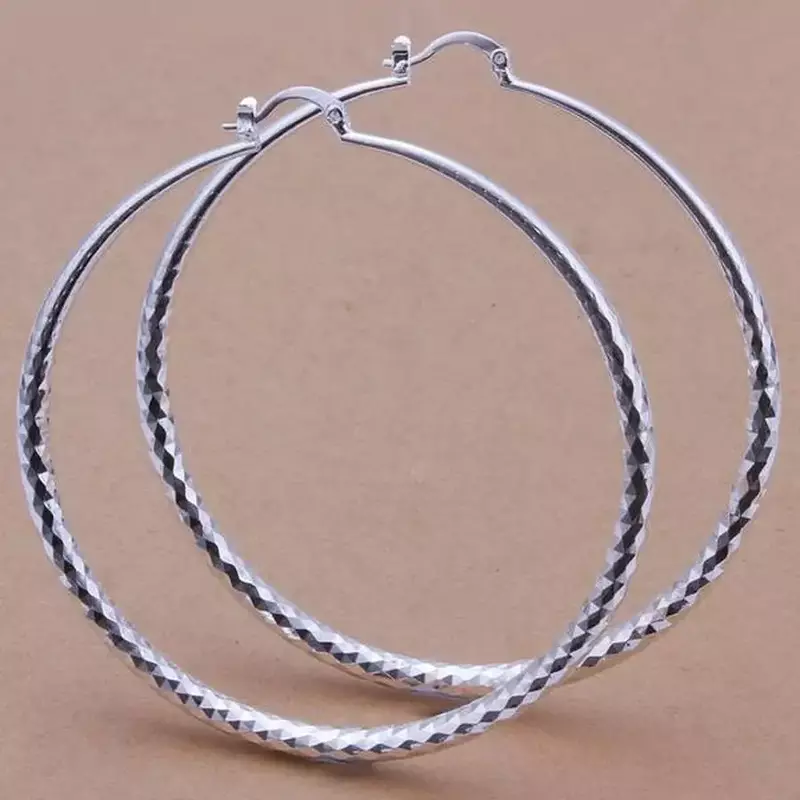 top quality 925 Sterling silver Earrings women lady noble fashion design beautiful charm 7cm big circle Earring Jewelry