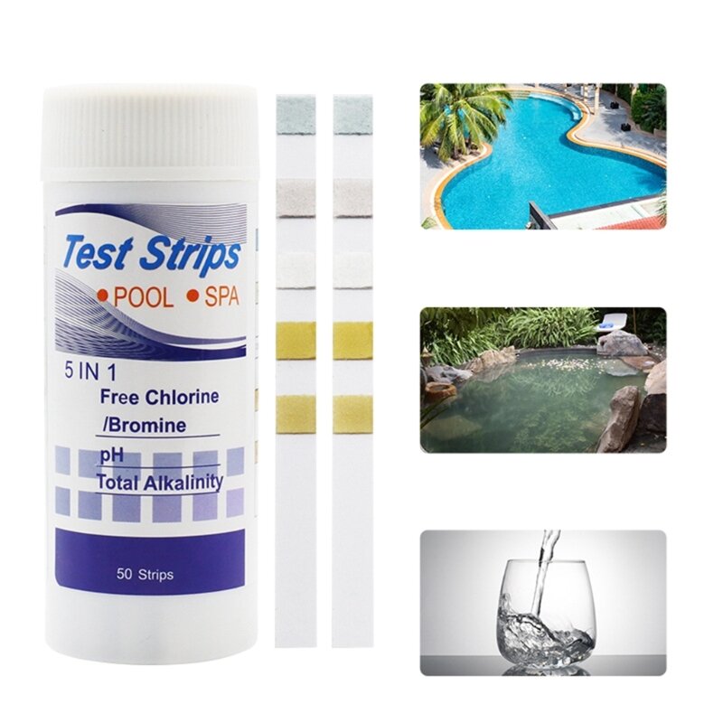 Tiras reactivas para agua 5 en 1, prueba agua termal para piscina, agua potable
