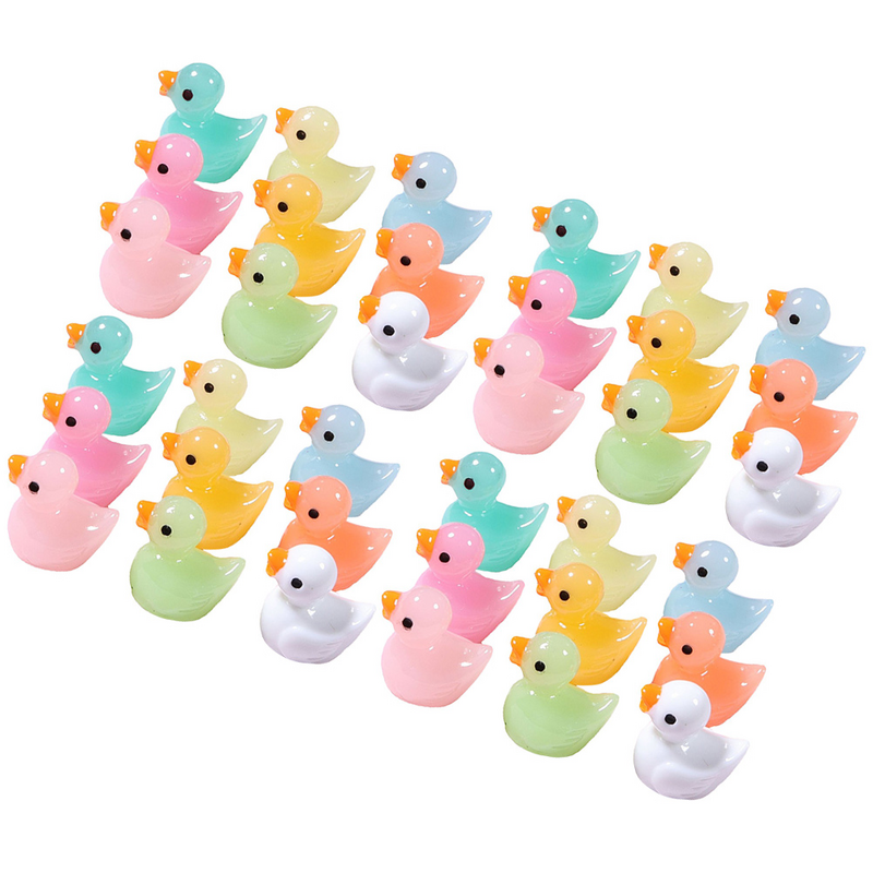 60 Pcs Luminous Duck Ornament Tiny Resin Ducks Mini Animals Garden Decor Decorate Figurines