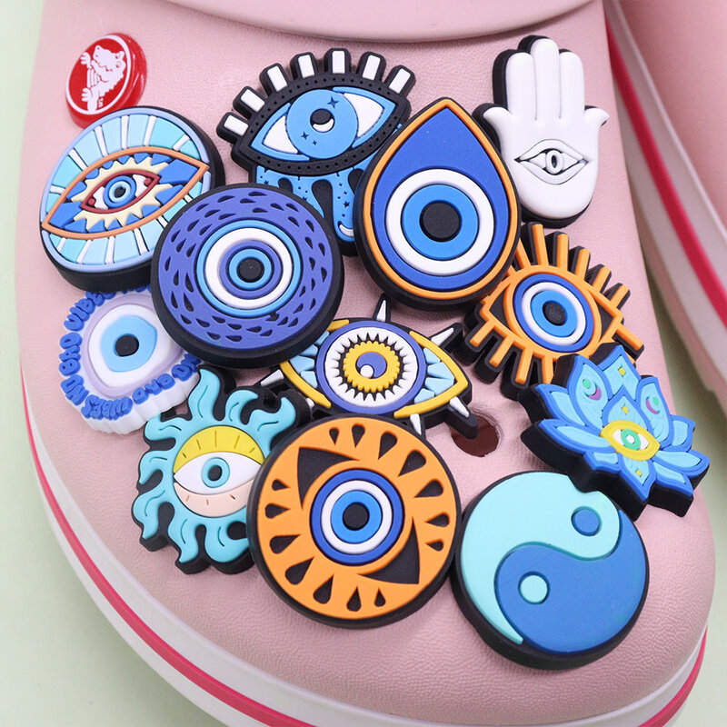 Wholesale 50Pcs Mix Hand Evil Eyes Adult Blue Series Sandals Shoe Buckle Charms Decorations DIY Bracelet