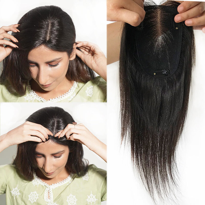 أغطية شعر مصنوعة يدويًا من الدانتيل السويسري للنساء ، قطعة شعر بشري بكر ، رأس فروة رأس طبيعي ، أسود ، 9x14 ، 13x15cm