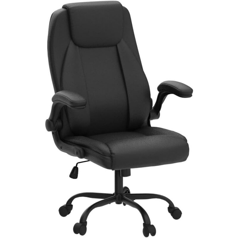 Silla de oficina ergonómica de cuero PU, sillón ejecutivo acolchado con reposabrazos abatible hacia arriba, altura ajustable, respaldo alto