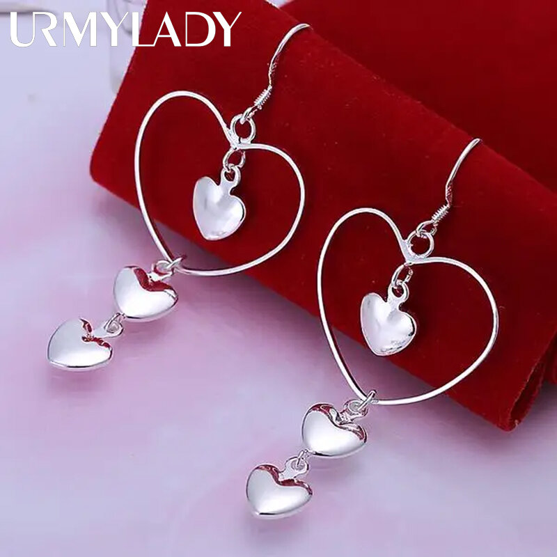 URMYLADY gorące 925 srebrne romantyczne miłosne kolczyki w kształcie serca dla kobiet moda charms impreza biżuteria ślubna prezenty świąteczne