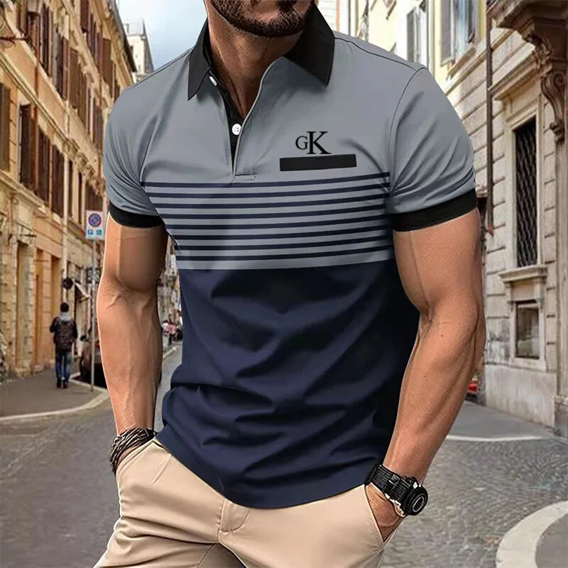 Lustige Streifen Brief drucken Polo T-Shirt für Männer Mode Revers Knopf Bluse Hip Hop Trend Streetwear Sommer neue Kurzarm Tops