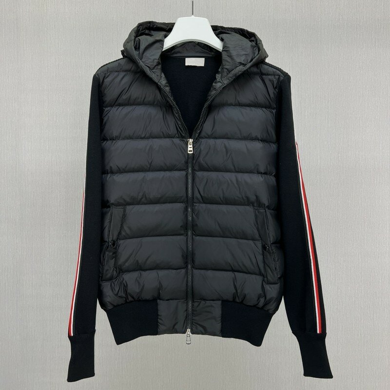 Autumn and winter male hooded knit splice Down jacket Y2K Casual jacket loose cardigan Solid color warm comfort movement coat
