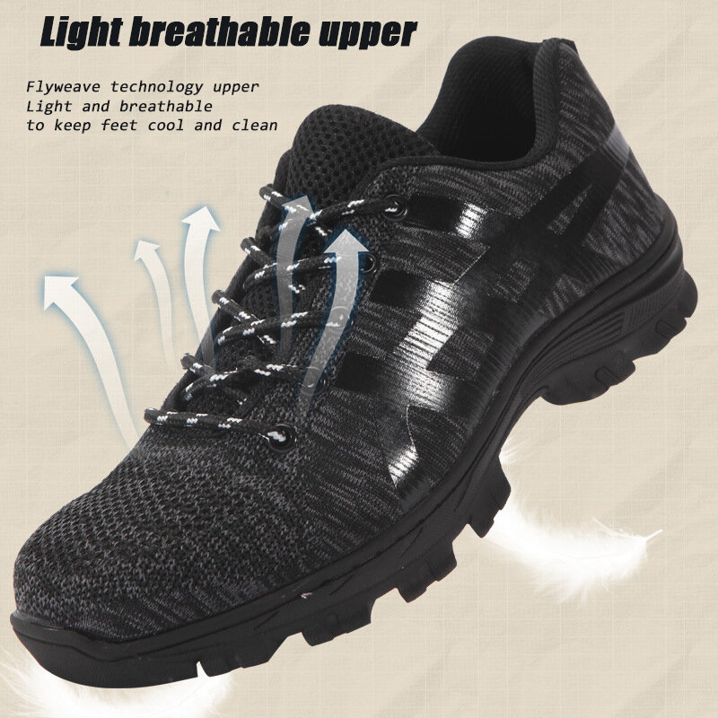 Work Shoes Mesh Construction Breathable Construction Steel Toe  Sneaker Anti-stab Anti-smash Lightweight Male Work Safety Boots