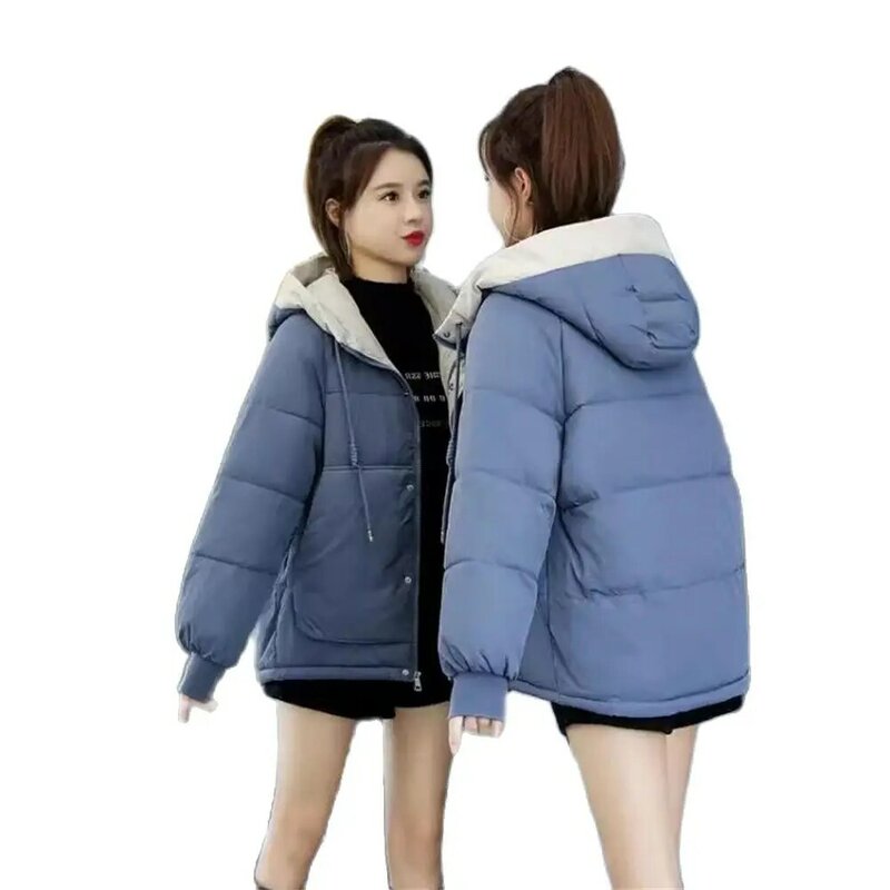 女性のための暖かくて厚い綿のコート,韓国のプラスサイズ,ルーズブレッドジャケット,フード付きベーシックコート,冬のアウター,新しい,2024