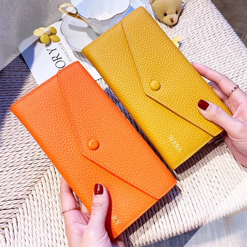 Fashion Custom Initial Long Wallet For Woman Genuine Leather Luxury Brand Card Holder Envelope Lady Phone Coin Purse Card Wallet