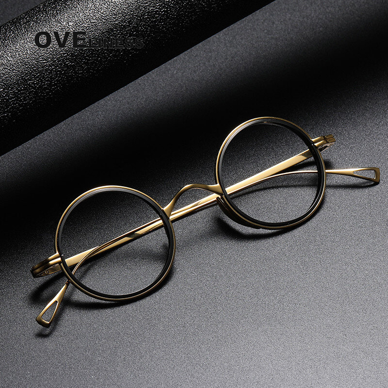 Asetat Titanium Bingkai Kacamata Pria Wanita Antik Bulat Resep Miopia Bingkai Kacamata Optik Kacamata Korea