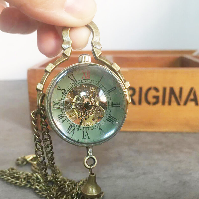 Reloj de bolsillo mecánico transparente para hombre y mujer, pulsera con cadena y colgante de números romanos, ideal para regalo, 2023