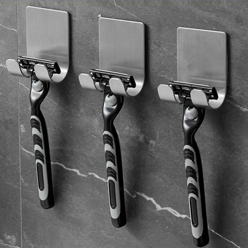 Estante de almacenamiento de afeitadora de acero inoxidable, soporte de pared autoadhesivo, sin perforaciones, impermeable, negro/plateado