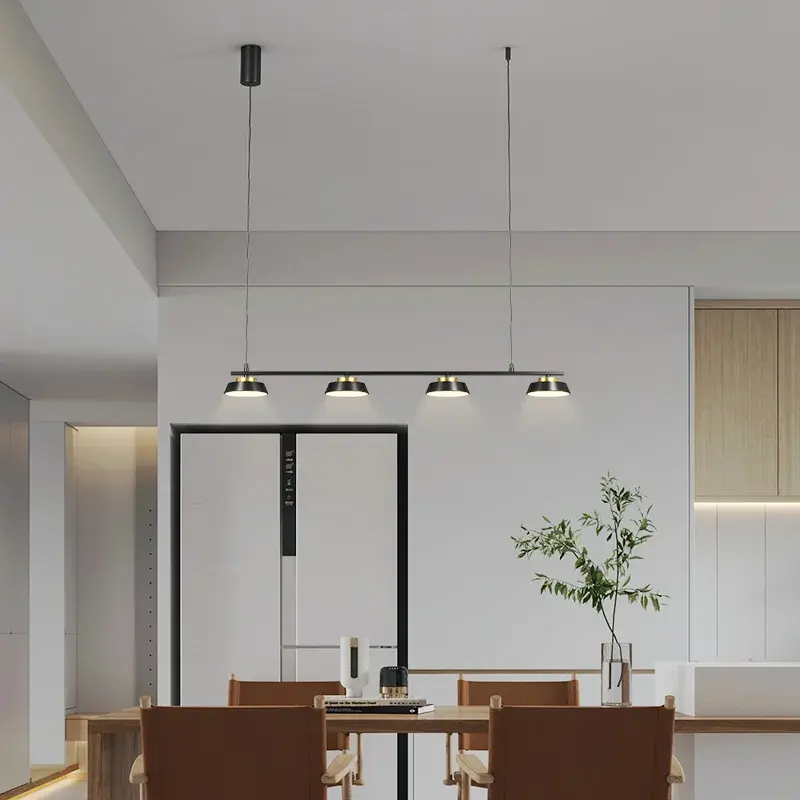 Simple Led Chandelier For Dining Room With Spotlight Kitchen Long Table Black Ceiling Hanging Pendant Lamp Neutral Light Decor