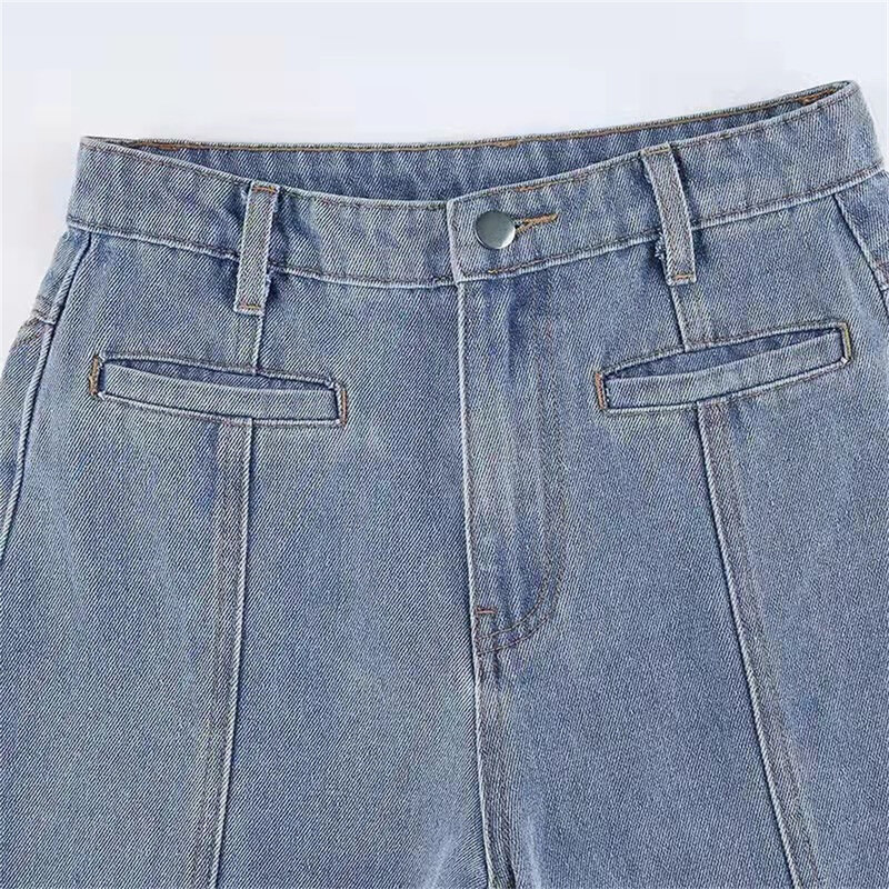 Jeans droits rétro à cinq branches pour femmes, pantalons assortis, coupe couvertes, longueur de jambe, design de style européen et américain
