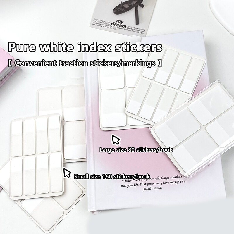 80/160 stron matowe proste czyste białe naklejki indeksowe przezroczyste naklejki na etykiety DIY karteczki samoprzylepne biuro szkolne