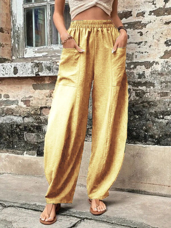 Брюки Женские однотонные с карманами, модные повседневные свободные эластичные длинные штаны в стиле пэчворк, Осень-зима