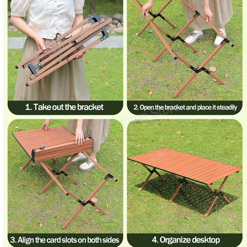 Meja lipat ringan luar ruangan, meja berkemah portabel dapat dilipat gulung telur meja Pantai meja piknik tas penyimpanan gratis