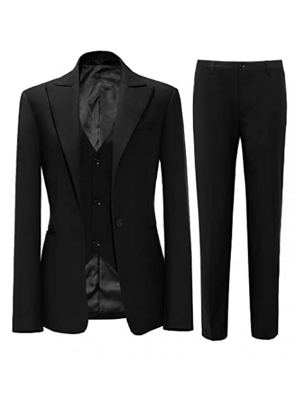 Black Women Suit 3 Pieces Business Notch Lapel Single Breasted Blazer For Office Work Wear Lady Suits (Blazer+Vest+Pants) Set