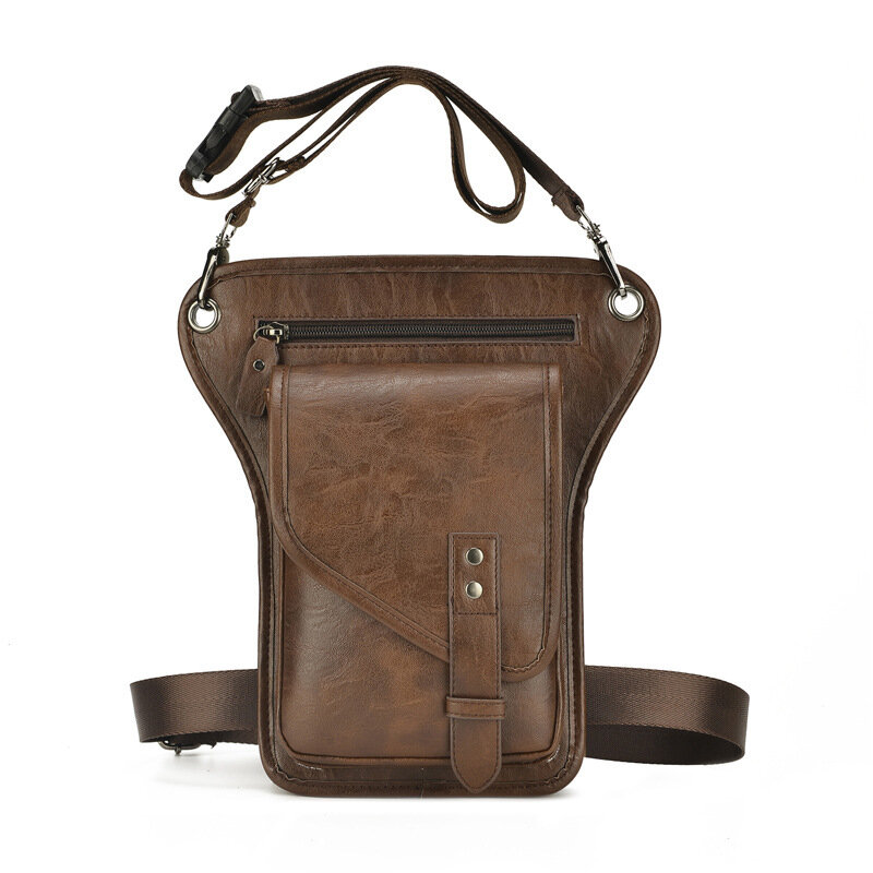 Men's Personalized Leg Bag Pu Leather Outdoor Leisure Waist Bag One Shoulder Bag Crossbody Bag Gaiters Fanny Pack Card Holder