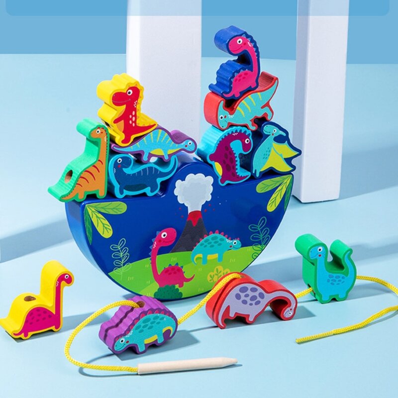 97BE Torenblok stapelspeelgoed Dinosaurusblok voor sensorische hersenontwikkeling voor kinderen