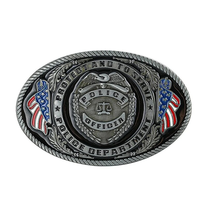 Aksesori jins longgar Retro gesper sabuk logam Aloi seng Oval geometri perisai petugas bendera polisi botak Amerika