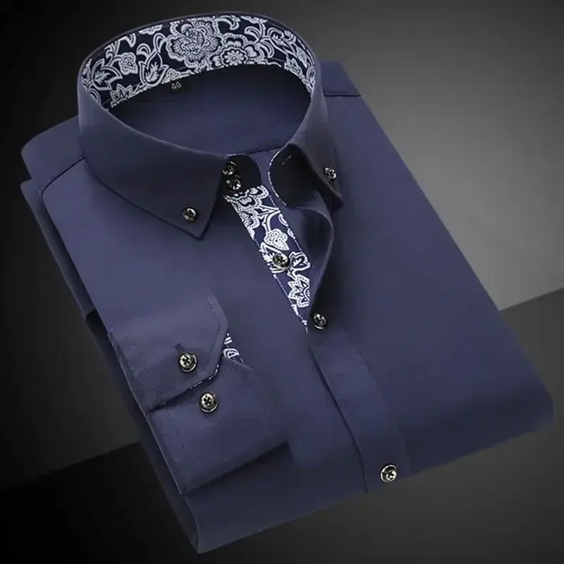 Мужская классическая рубашка, голубая и белая Повседневная деловая рубашка с воротником из фарфоровой смолы, черная желтая официальная рубашка для отдыха, 2019