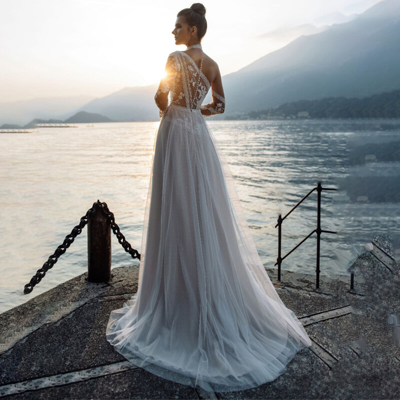 Vestido de novia bohemio con apliques de encaje para mujer, elegante vestido de novia rústico, elegante, hecho A medida, para playa, 2023