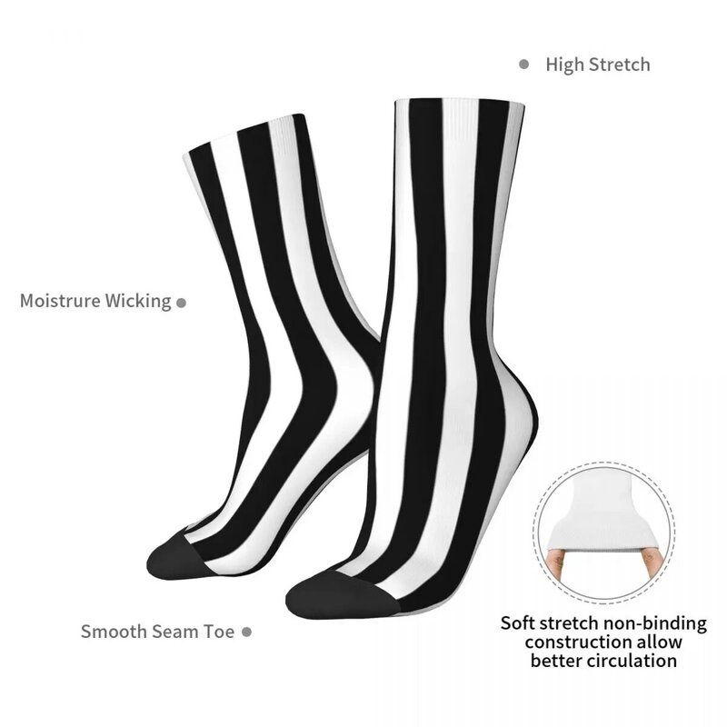 Meias listras verticais preto e branco para homens e mulheres, meias Harajuku, acessórios para toda a temporada, alta qualidade, presentes
