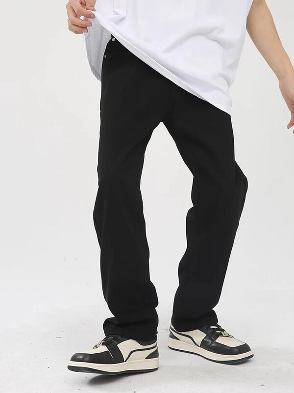 REDDACHIC jednokolorowe przycięte dżinsy na co dzień dla mężczyzn Vintage Wash Cleanfit proste dżinsy bielone wąsy spodnie ołówkowe koreańskie ubrania