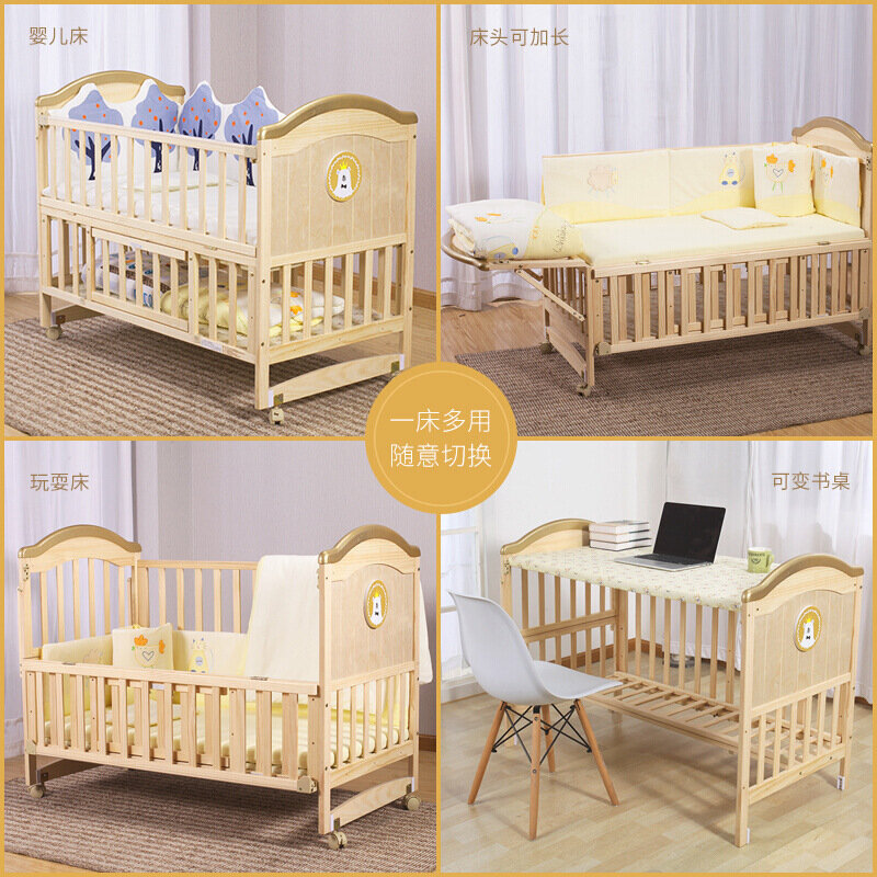 سرير أطفال متعدد الوظائف ، مهد خشبي صلب ، يمكن تقطيعه ، على الطراز الأوروبي ، الشركة المصنعة ، الدفعة