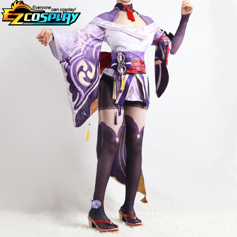 Genshin Impact Raiden Shogun Cosplay Kostuum Baal Pruik Paars Lang Haar Sexy Vrouwen Kimono Jurk Uniform Halloween Feest Vrouwen