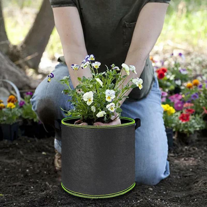 Tecido não tecido reutilizável cresce sacos com alça, Plantador de feltro, Vasos de plantio de flores, Plantador crescente
