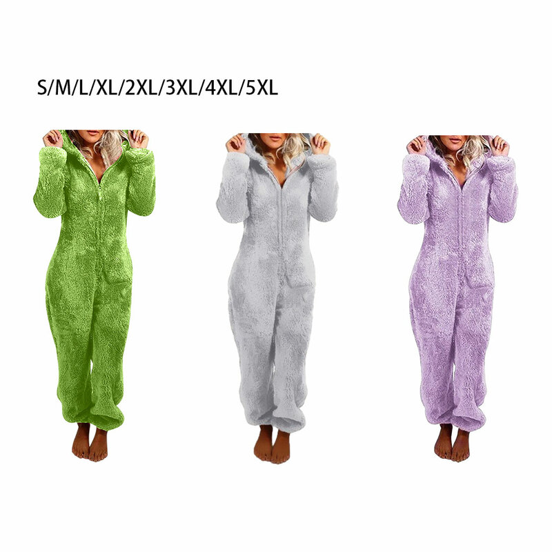 Pijama de lana esponjosa con cremallera para mujer, ropa de dormir suave y acogedora, informal, cálida, Color sólido, bonita