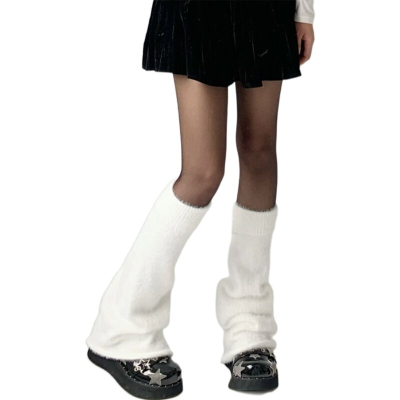 MXMA Student rozkloszowane getry damskie Harajuku grube futrzane mankiety na buty skarpety do kolan