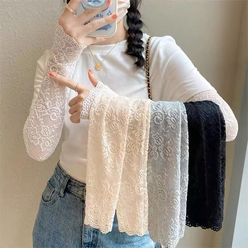 Summer Lace Uv Solar Arm Sleeves Woman Covered Long Fingerless Gloves Driving Elastic Anti-sunburn Arm Sleeve Sexy Wrist Mittens