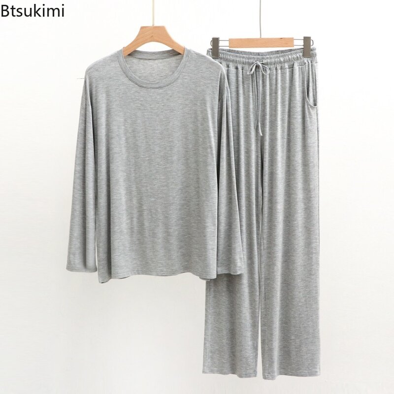 2024 Nowe modalne bawełniane piżamy w dużych rozmiarach Męskie luźne spodnie z długim rękawem Odzież domowa Dwuczęściowe męskie wygodne zestawy wypoczynkowe