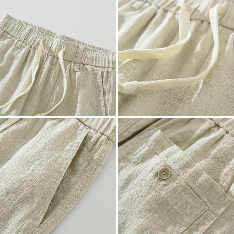 2024 wiosenne nowe bawełniane lniane spodnie haremowe męskie jednolity kolor w stylu Casual, cienka oddychające spodnie