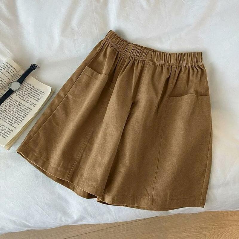 Women Loose Shorts Stylish Plus Size Women's Pleated A-line Shorts with Elastic Waist Pockets Casual Daily Wear Sport for Summer