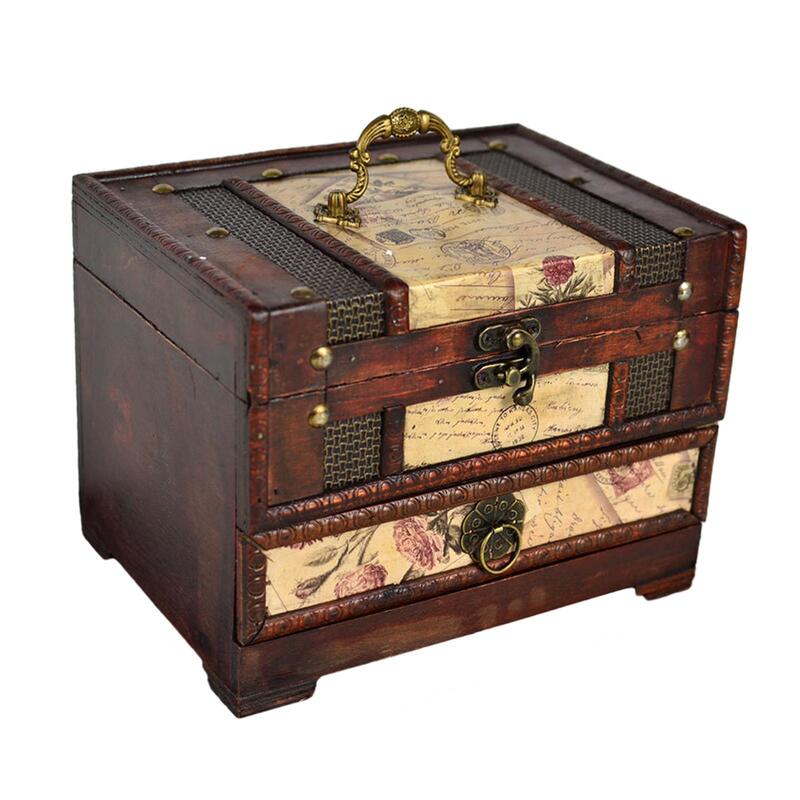 Drewniana biżuteria pudełko na biżuterię klasyczna pojemnik do przechowywania prezenty dla mamy z wieloma przegródkami dekoracyjne przechowywanie pudełko Retro biżuteria