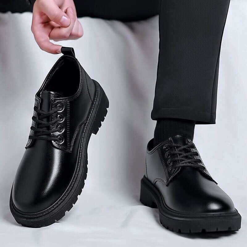 남성용 통기성 비즈니스 캐주얼 신발, 수제 레이스업 워킹화, 2024 여름 패션, 블랙 플랫폼 신발, Chaussure Hommes