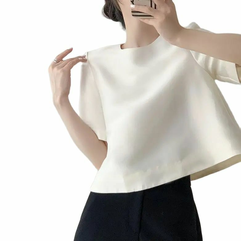 Korea Shirts Blusen Kurzarm Frühling Sommer Tops lose lässig Ropa T-Shirt Luxus einfarbig High-End-Sinn