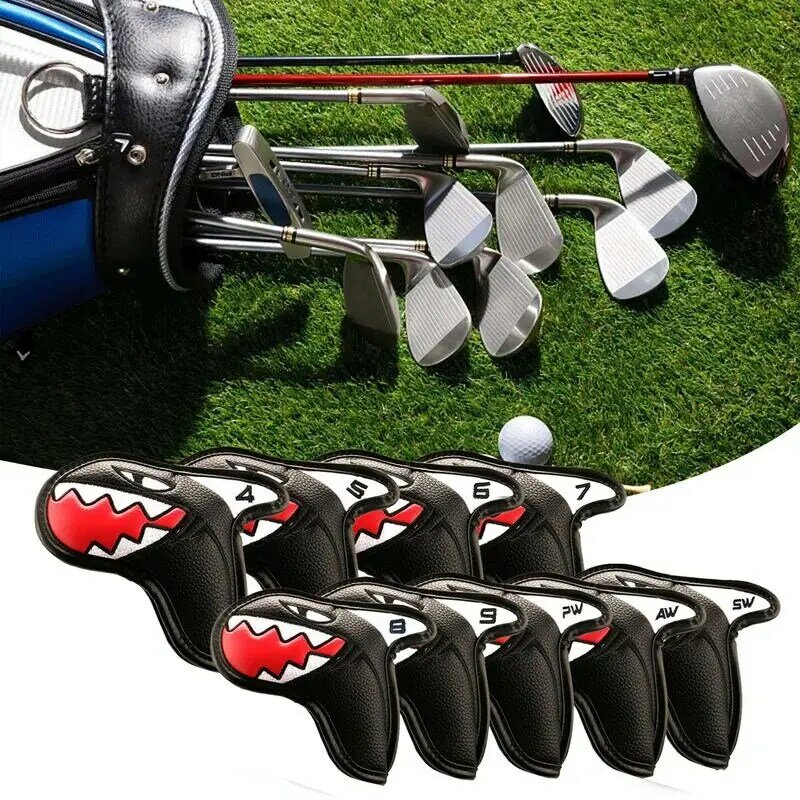 9/10Pcs Golf Club Iron Head Cover Set Skeleton Shark embroidery with Number PU leather Golf Iron Headcover Golf Accessories