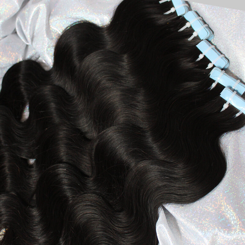 Welliges lockiges Klebeband in der Haar verlängerung jungfräuliches brasilia nisches menschliches Haar Bulk für schwarze Frauen unsichtbar kein Schuss für Salon 20 stücke 40 stücke band