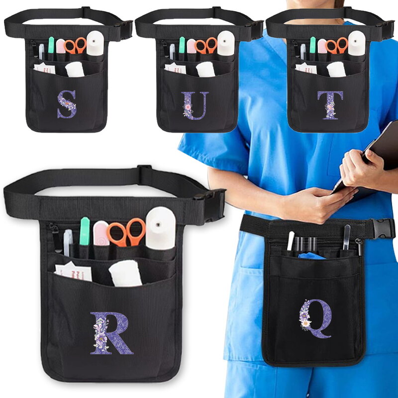 Bolsa de cintura multifuncional para herramientas, accesorios de Material de nailon, almacenamiento de suministros médicos, bolsa de enfermera, Serie de flores púrpuras