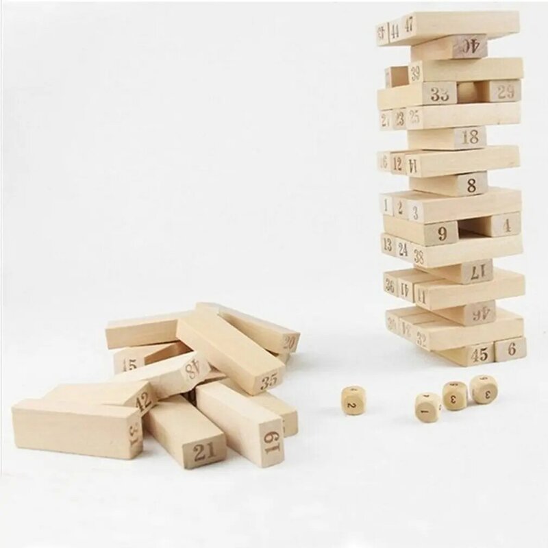 54 Pieces Number Toppling Timbers Wooden Blocks Game Stacking Blocks Stacking Tower Fun Outdoor Lawn Yard Game Education Toy