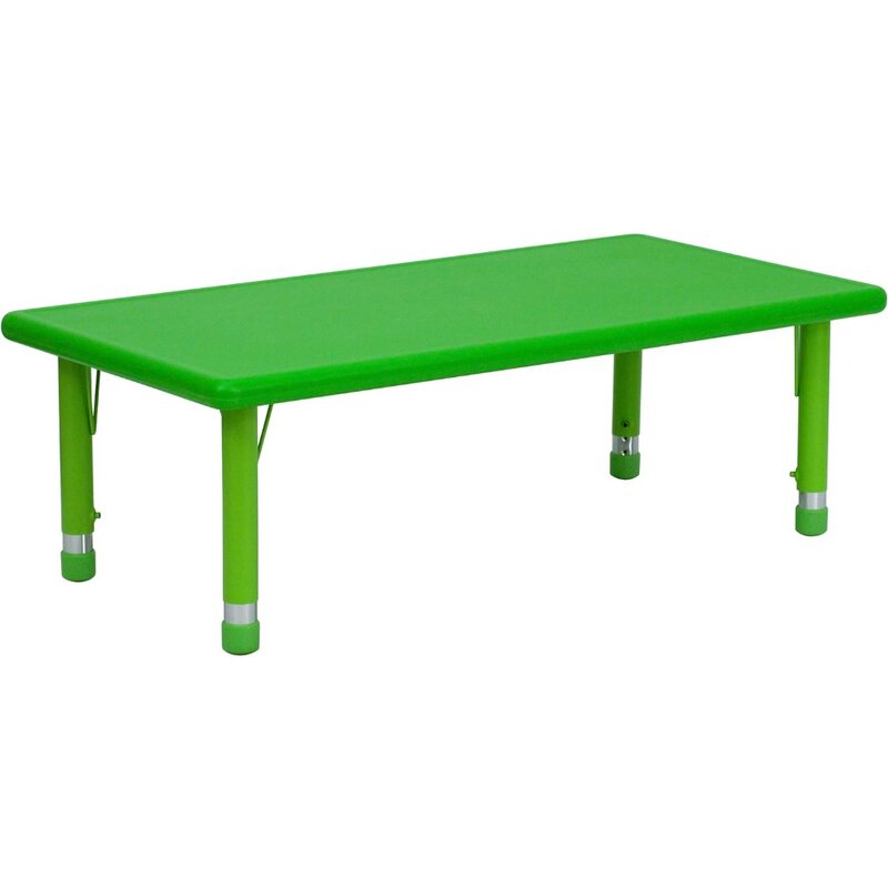 グリーンプラスチック高さ調節可能なアクティビティテーブル、長方形、24インチ、w x 48インチ、l